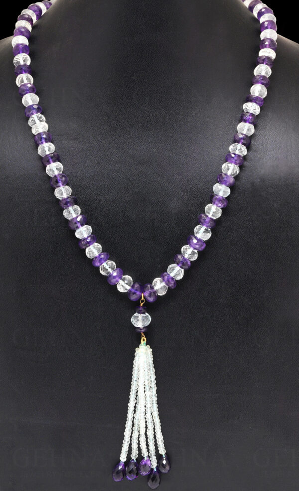 Aquamarine & Amethyst gemstone faceted bead necklace NS-1777