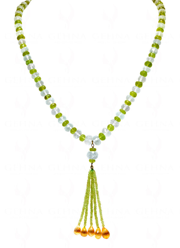 Aquamarine, Citrine & Peridot gemstone faceted Bead necklace NS-1780