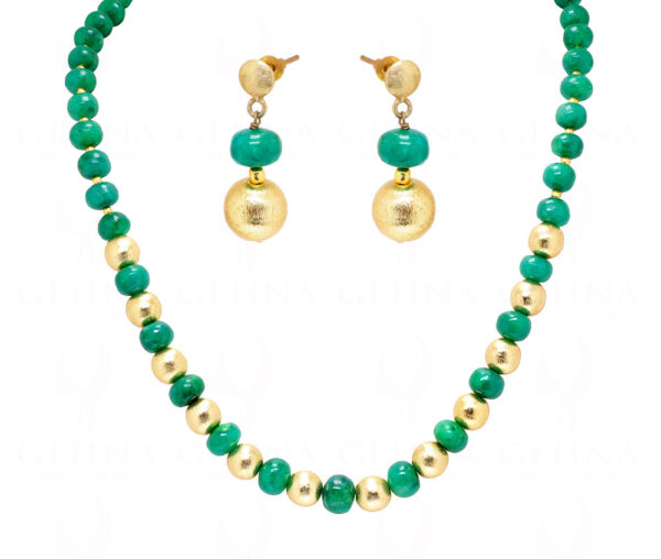 Emerald Gemstone With Gold Plated Balls Bead Necklace Set NS-1782