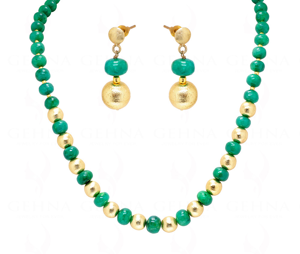 Emerald Gemstone With Gold Plated Balls Bead Necklace Set NS-1782