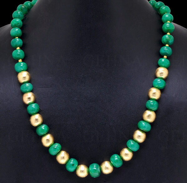 Emerald Gemstone With Gold Plated Balls Bead Necklace Set NS-1782