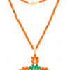 Pectoral Cross Carnelian & Emerald Studded 925 Silver Pendant Beads Chain NS-1793