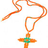 Pectoral Cross Carnelian & Emerald Studded 925 Silver Pendant Beads Chain NS-1793