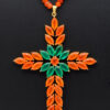 Pectoral Cross Carnelian & Emerald Studded 925 Silver Pendant Beads Chain NS-1793