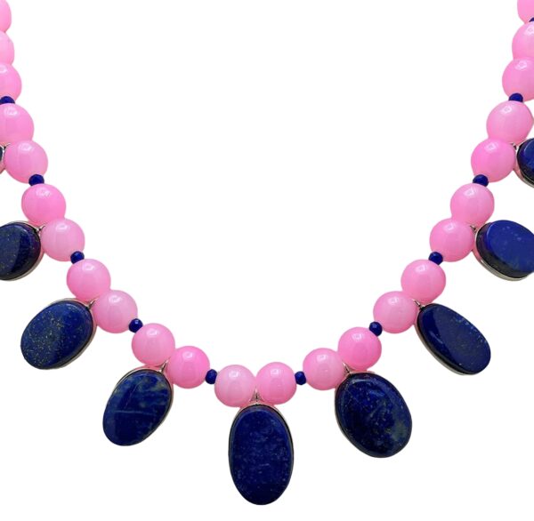 Lapis lazuli, Rose quartz Gemstone Beaded Necklace NS-1800