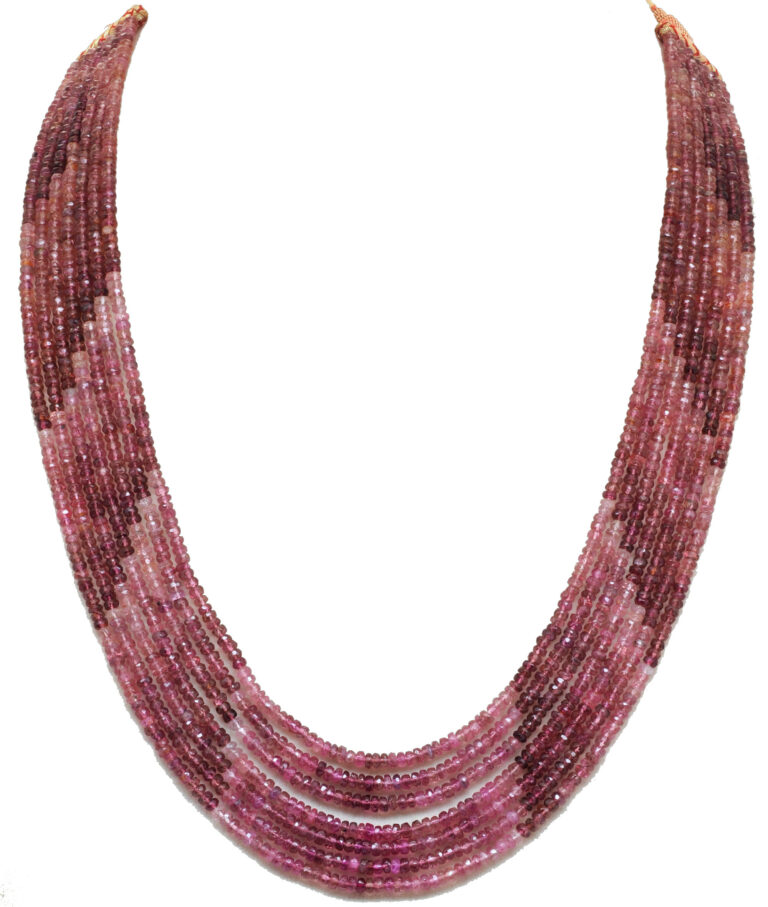 7 Rows Pink Tourmaline Faceted Bead Multi Layer Necklace NS-1802