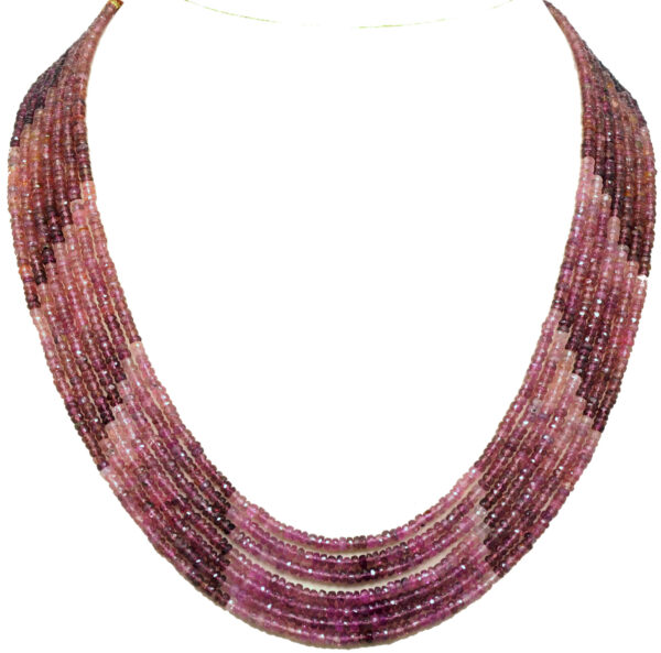 7 Rows Pink Tourmaline Faceted Bead Multi Layer Necklace NS-1802