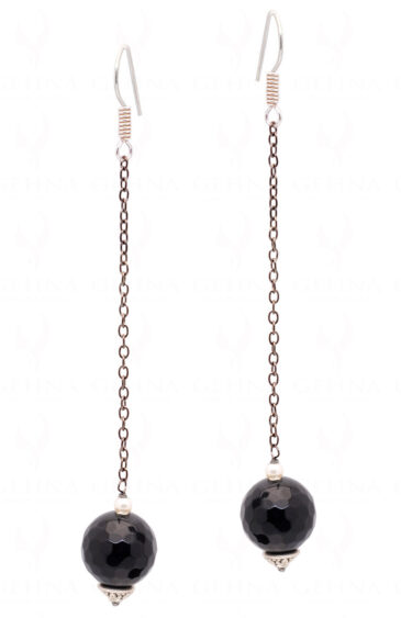 Black Spinel Beads Ball Shape Earrings ES-1804