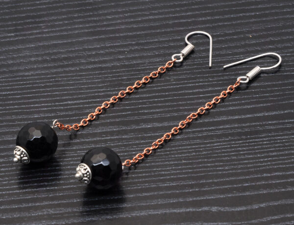 Black Jasper Gemstone Dangle Earrings  ES-1808