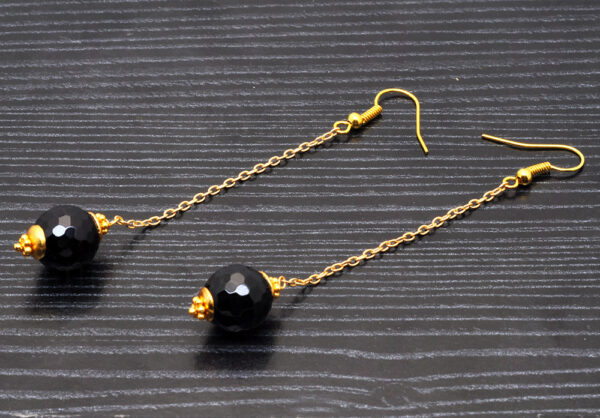 Elegant Black Jasper Gemstone Dangle Earrings  ES-1809