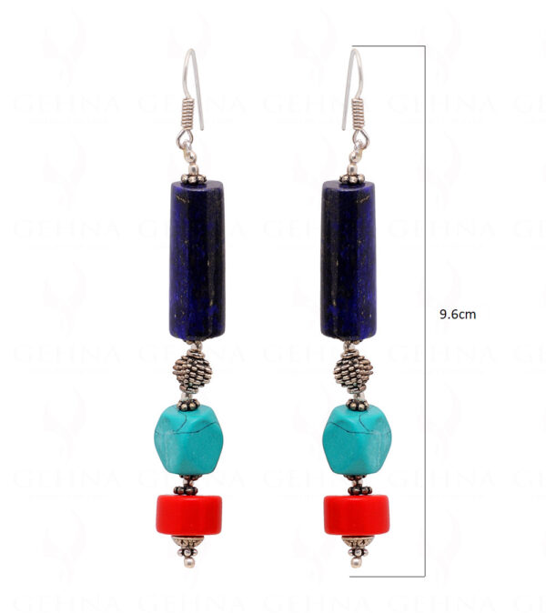 Red Jade, Turquoise & Lapis Lazuli Gemstone Beaded Earrings  ES-1819