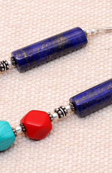 Red Jade, Turquoise & Lapis Lazuli Gemstone Beaded Earrings  ES-1821