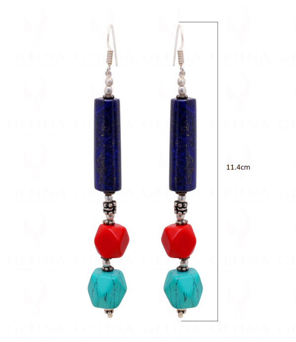 Red Jade, Turquoise & Lapis Lazuli Gemstone Beaded Earrings  ES-1821