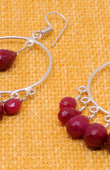 Ruby Gemstone Beaded Dangle Earrings ES-1829