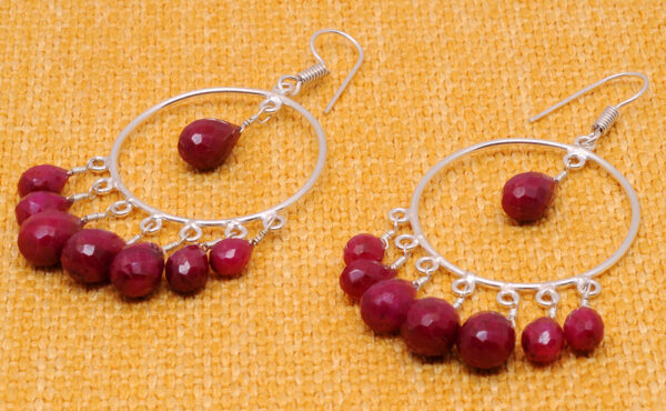 Ruby Gemstone Beaded Dangle Earrings ES-1829