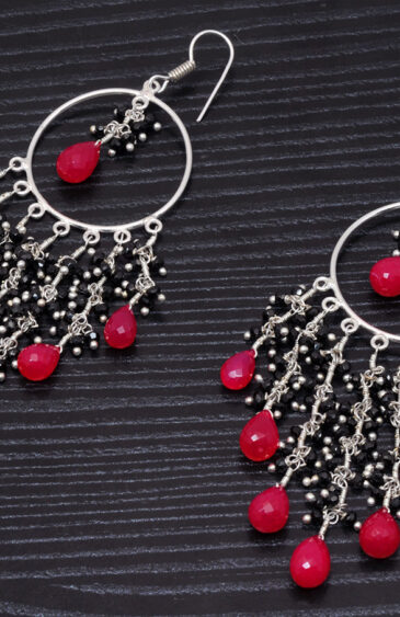 Black Spinel & Chalcedony Gemstone Beaded Earrings  ES-1831