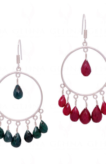 Ruby & Emerald Gemstone Beaded Dangle Earrings  ES-1832