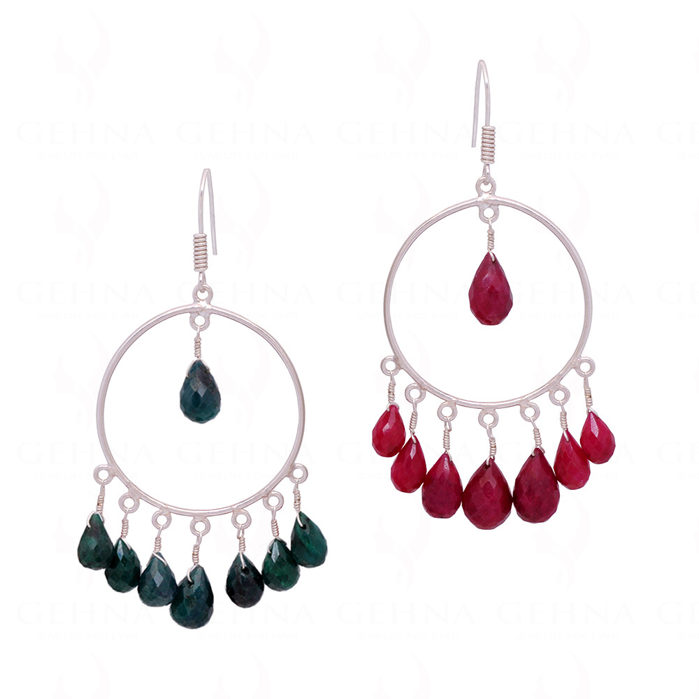 Ruby & Emerald Gemstone Beaded Dangle Earrings  ES-1832