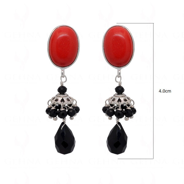 Black Spinel & Red Jade Gemstone Dangle Earrings  ES-1833