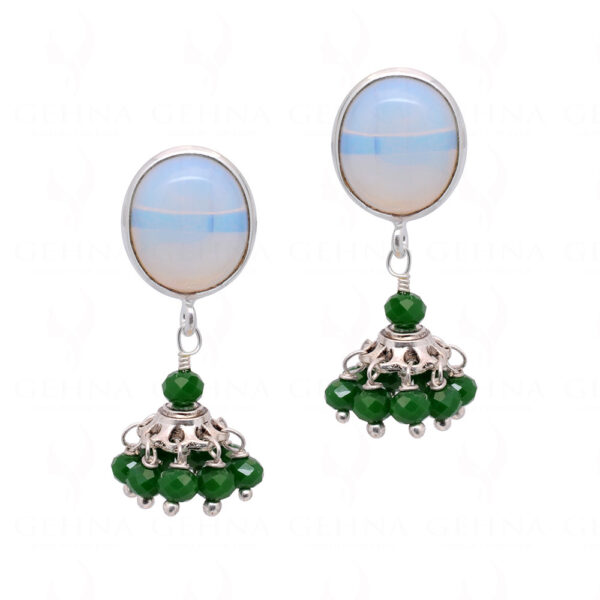 Moonstone & Emerald Gemstones Beaded Earrings ES-1834
