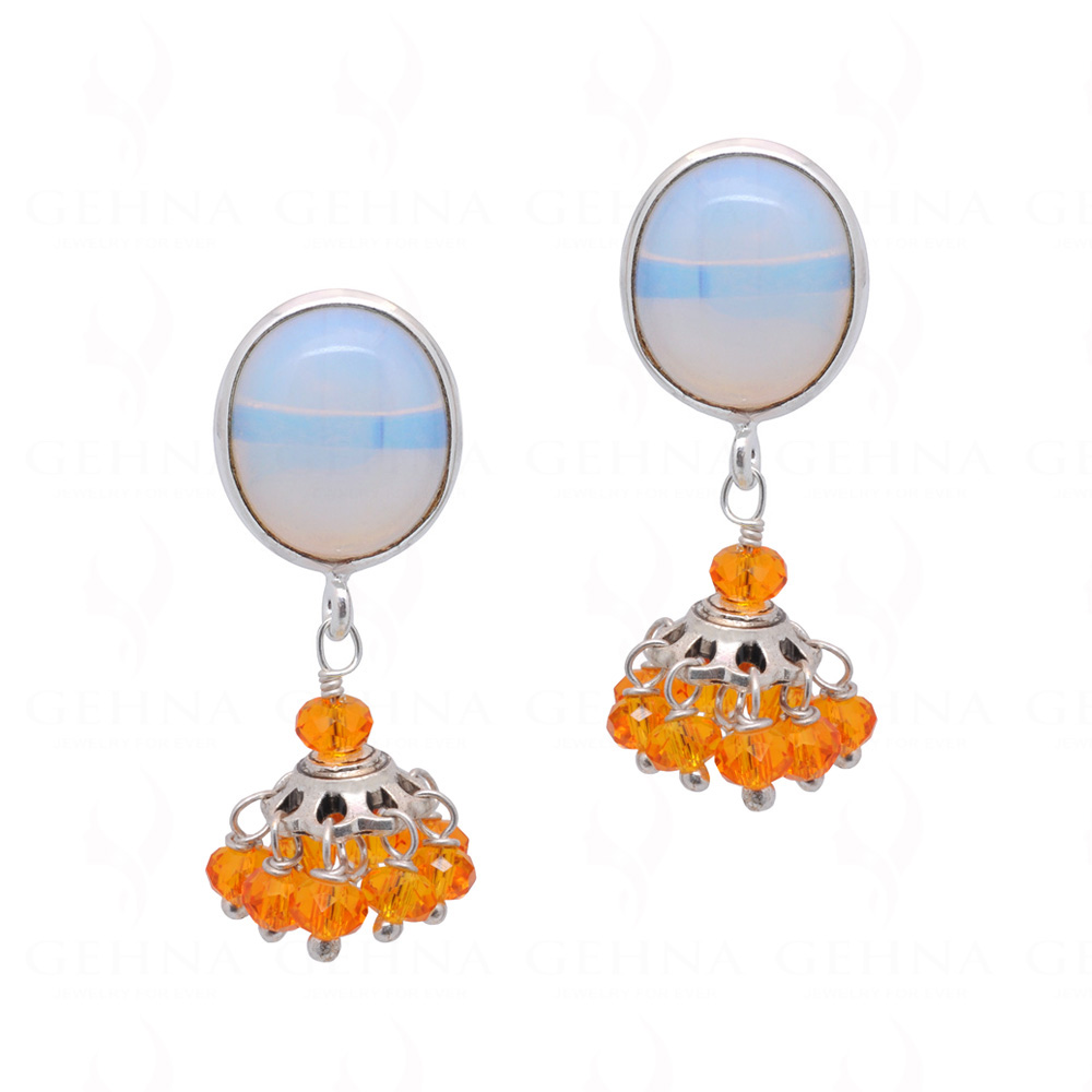 Moonstone & Citrine Gemstones Beaded Dangle Earrings ES-1835