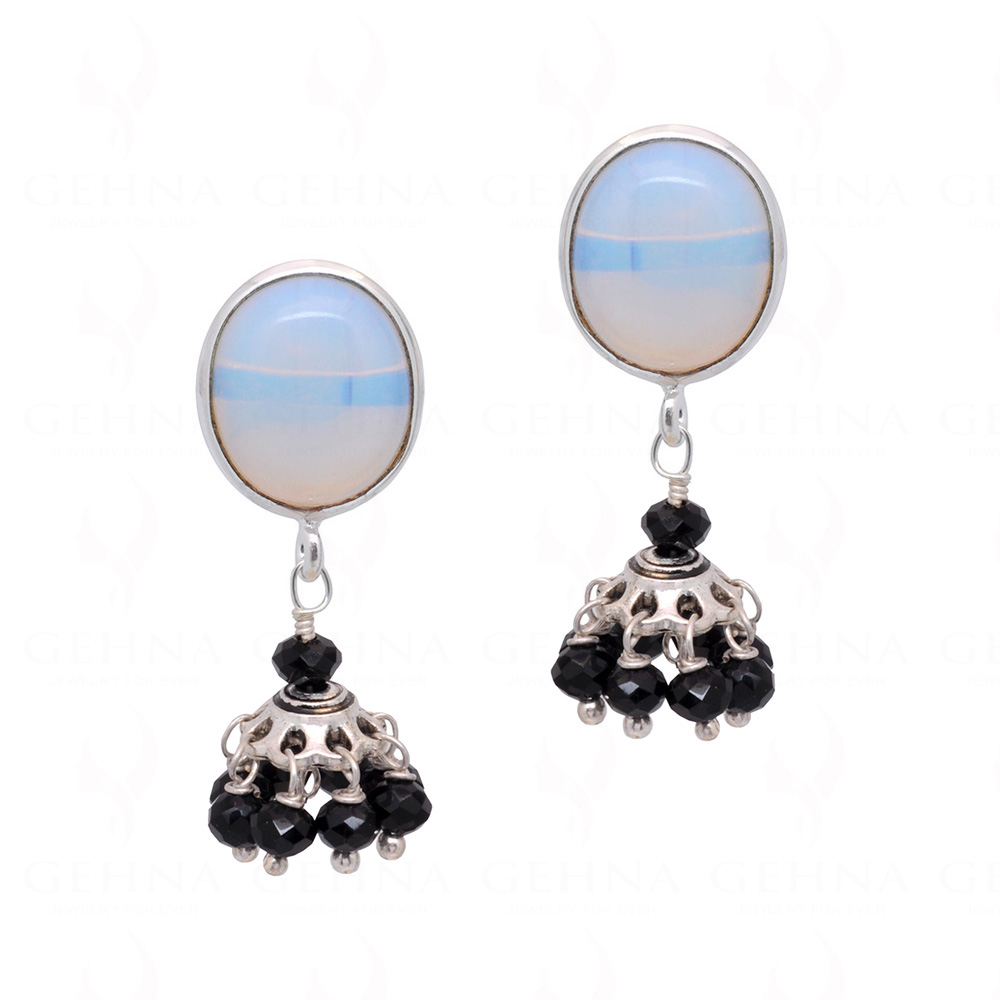 Moonstone & Black Spinel Gemstone  Beaded Earrings  ES-1836