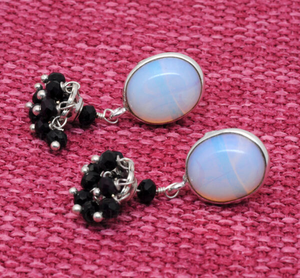 Moonstone & Black Spinel Gemstone  Beaded Earrings  ES-1836