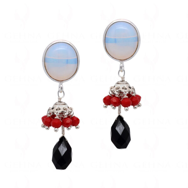 Moonstone, Black Spinel & Ruby Gemstone  Beaded Earrings  ES-1837