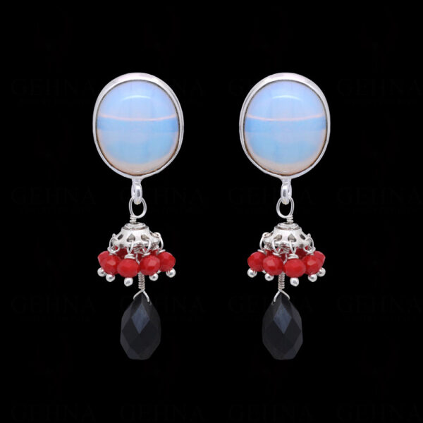 Moonstone, Black Spinel & Ruby Gemstone  Beaded Earrings  ES-1837