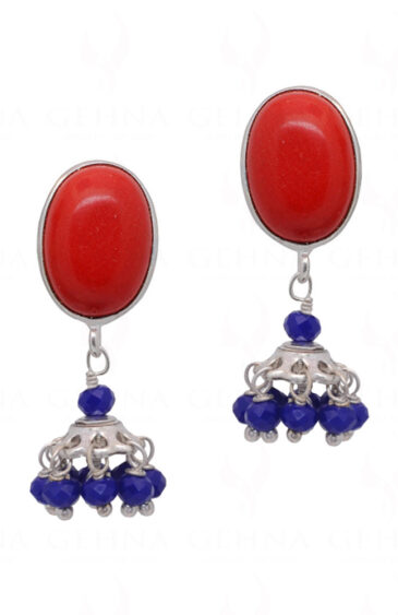 Red Jade & Sapphire Gemstone Beaded Earrings ES-1838