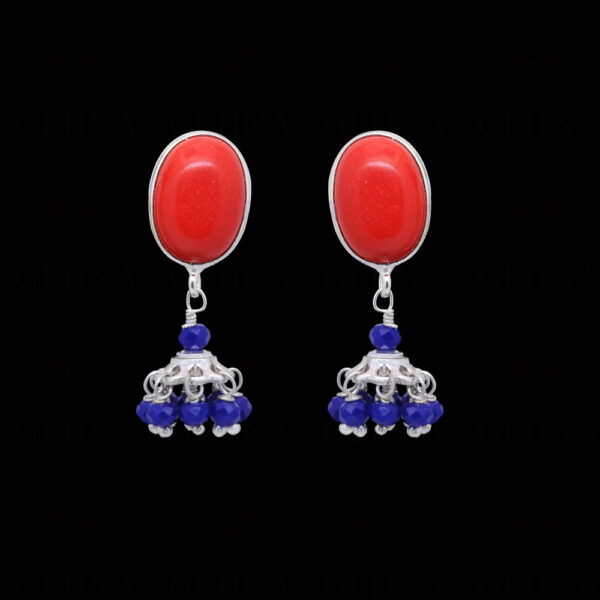 Red Jade & Sapphire Gemstone Beaded Earrings ES-1838