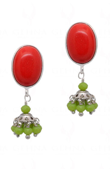 Red Jade & Peridot Gemstone Beaded Earrings  ES-1839