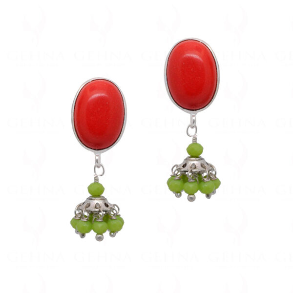 Red Jade & Peridot Gemstone Beaded Earrings  ES-1839