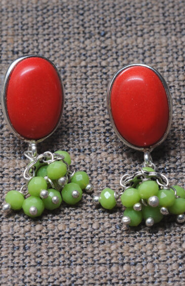 Red Jade & Peridot Gemstone Beaded Earrings  ES-1839