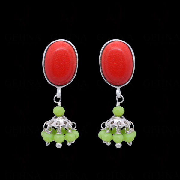 Red Jade & Peridot Gemstone Beaded Earrings  ES-1839