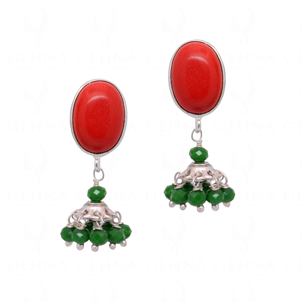 Artisan Red coral gemstone silver handmade earrings at ₹14500 | Azilaa