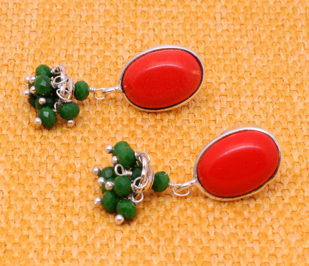 Designer Dangler Hanging Round Earrings Red Coral in 92.5 Sterling Silver  for Girls and Women. Best Stylish Birthday Anniversary Gift for Sister  Bhabhi Wife Mother Friend