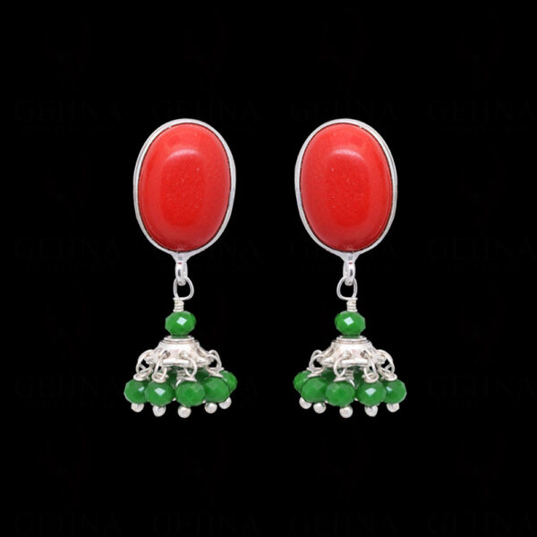 Red Jade &  Emerald Gemstone Beaded Earrings  ES-1840