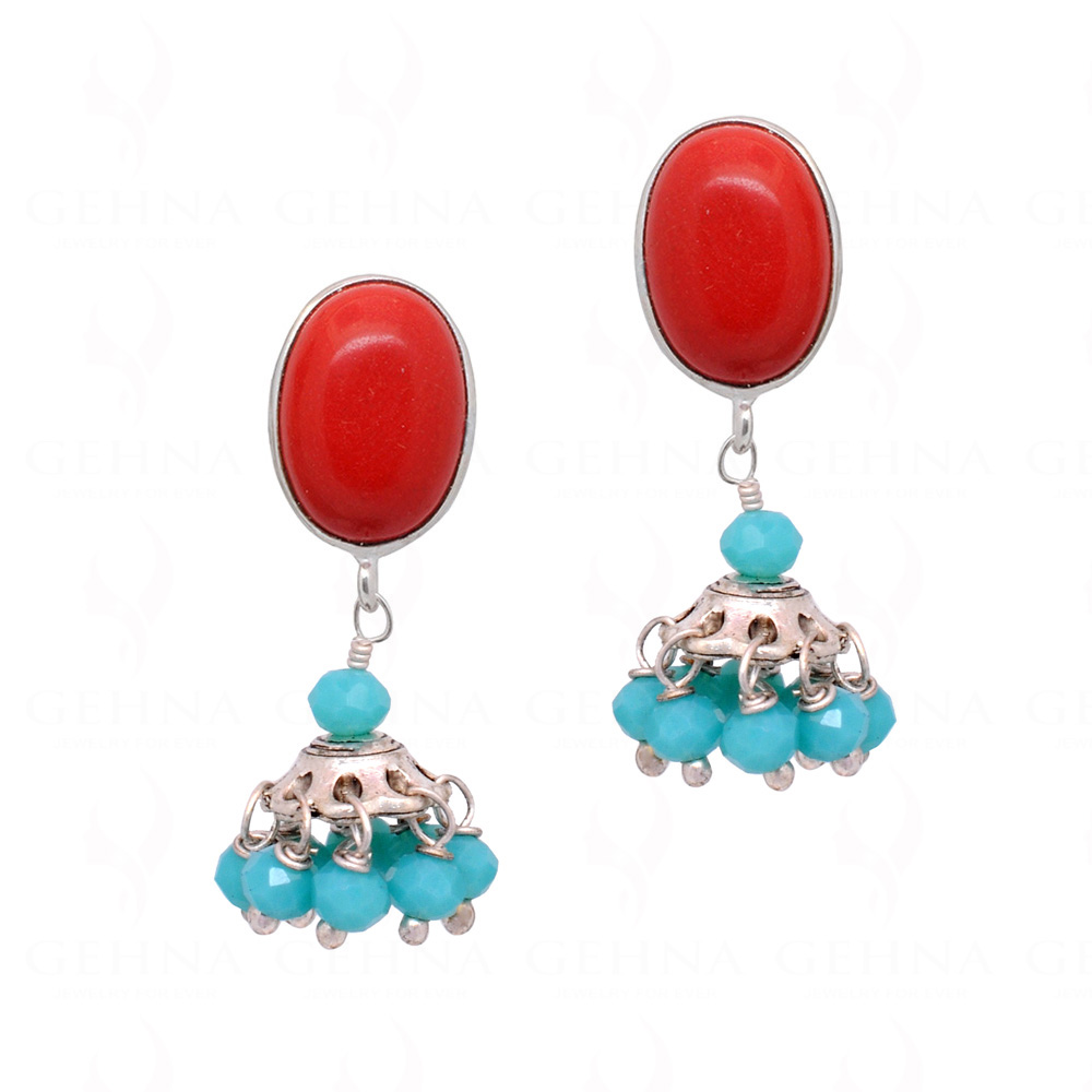 Red Jade & Turquoise Stone Beaded Earrings  ES-1841