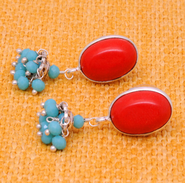 Red Jade & Turquoise Stone Beaded Earrings  ES-1841