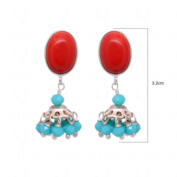 Red Jade & Turquoise Stone Beaded Earrings  ES-1841