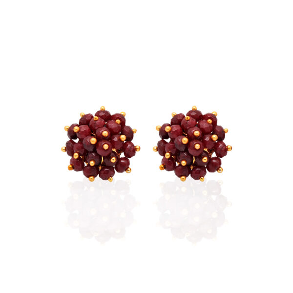 Ruby Gemstone Faceted Bead Stud Earring ES-1844