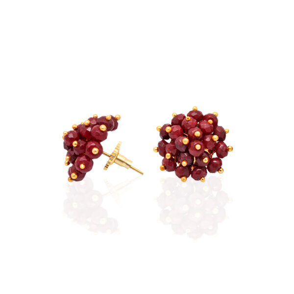 Ruby Gemstone Faceted Bead Stud Earring ES-1844