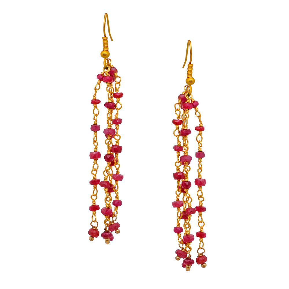 Ruby Gemstone Beaded Dangle Earrings ES-1846