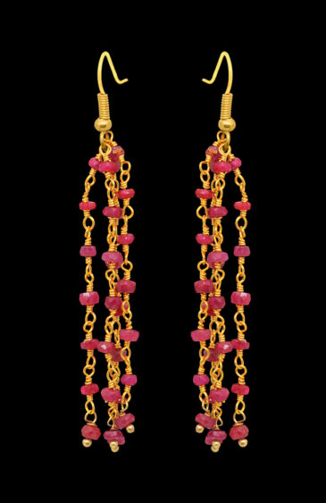 Ruby Gemstone Beaded Dangle Earrings ES-1846