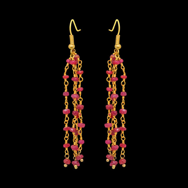 Ruby Gemstone Beaded Dangle Earrings ES-1846