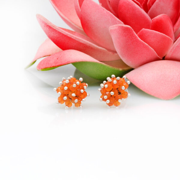 Carnelian Gemstone Faceted Bead Stud Earrings  ES-1850