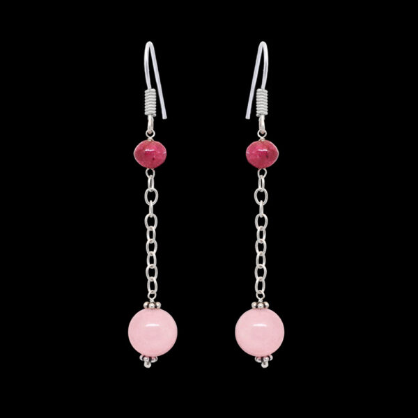 Ruby & Rose Quartz Gemstone Beaded Silver Earrings  ES-1853