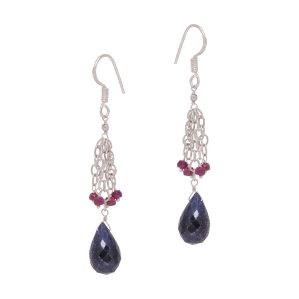 Sapphire & Ruby Gemstone Faceted Beaded Silver Earrings ES-1854