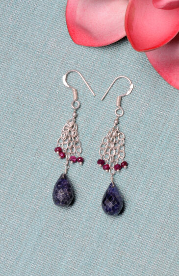 Sapphire & Ruby Gemstone Faceted Beaded Silver Earrings ES-1854